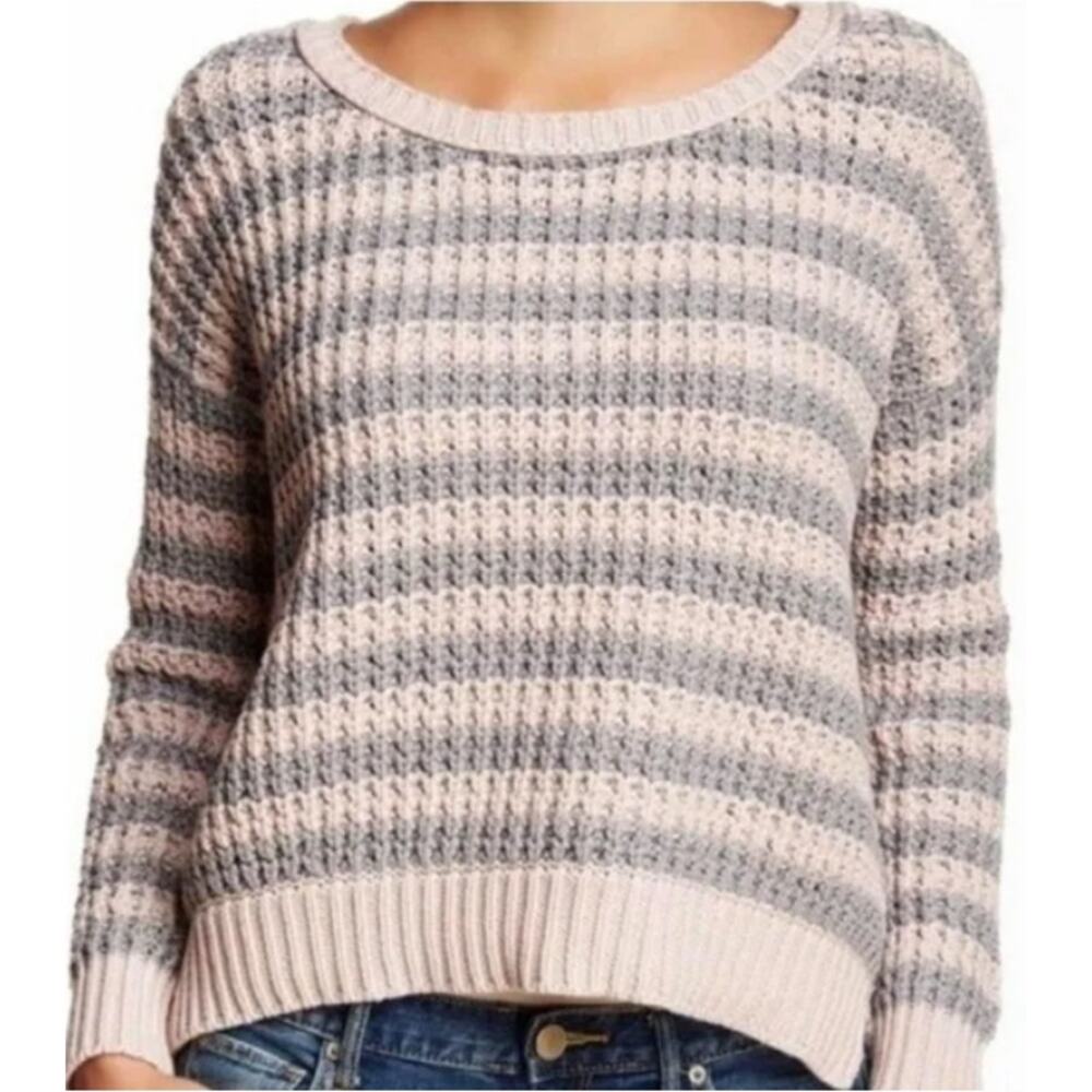Free People Size XS At The Beach Sweater Pink Striped Chunky Pullover Casual